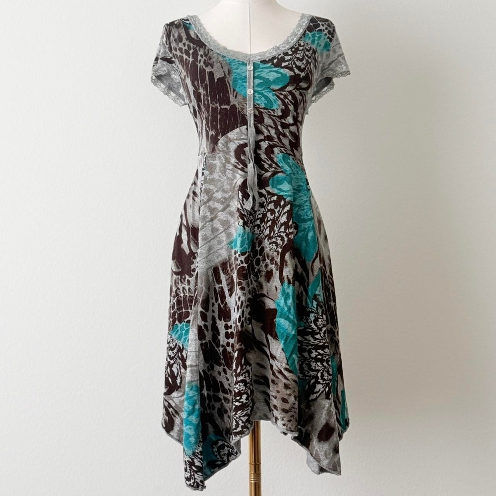 Flowy Y2K Vintage Grunge Abstract Dress Whimsygoth Fairycore Alt Floral